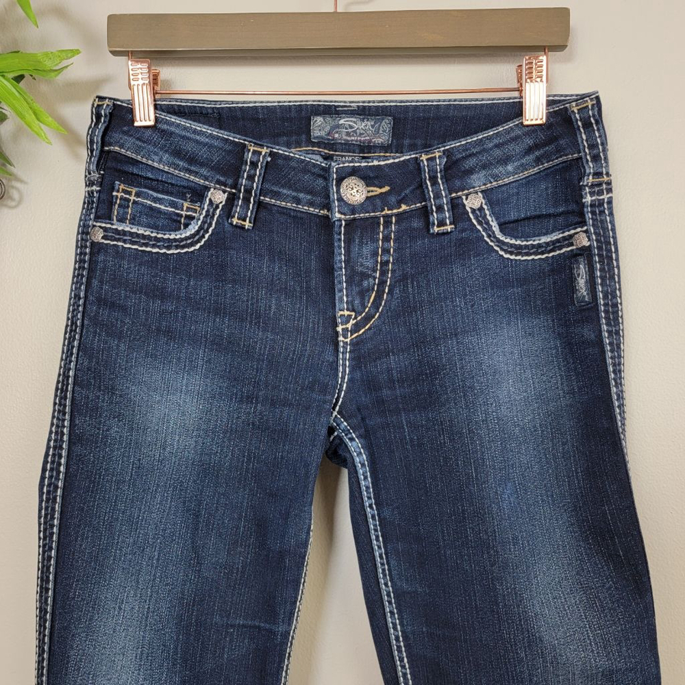 Silver Frances 22" Flare Bootcut Jeans Low Rise Dark Blue Western Cowgirl 27 - Picture 4 of 12